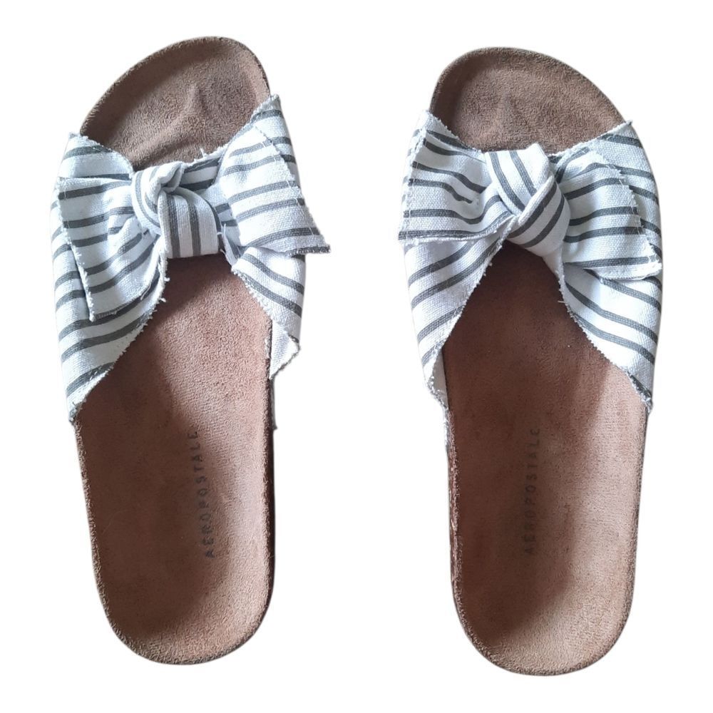 Aeropostale Women's Black and White Striped Bow Sandals